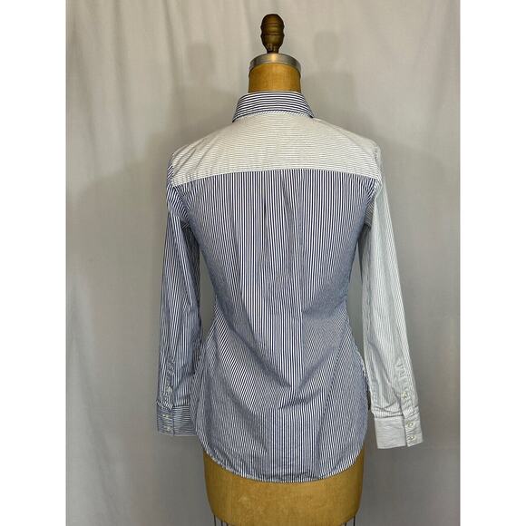 Brooks Brothers Red Fleece Tie-Front Blue White Striped Button-Up Shirt Size 2 - Picture 2 of 4